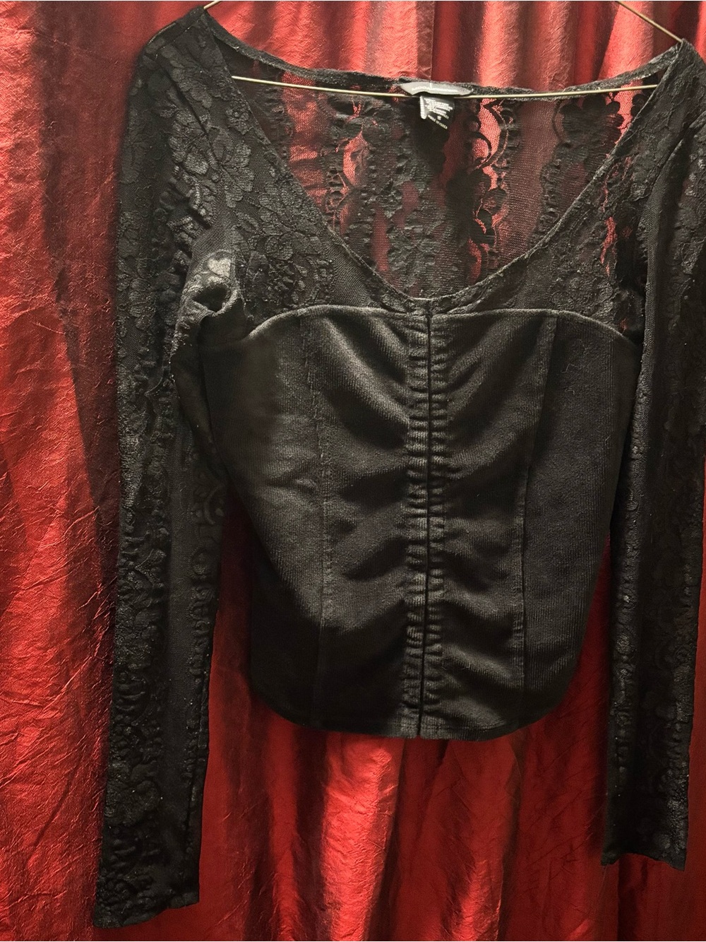Moda International Black Lace Corset-Style Long Sleeve Top - Picture 6 of 7